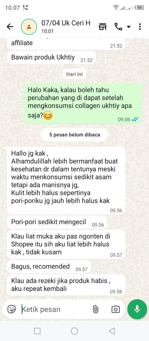 Testimoni WhatsApp Uk Ceri H tentang pori-pori mengecil
