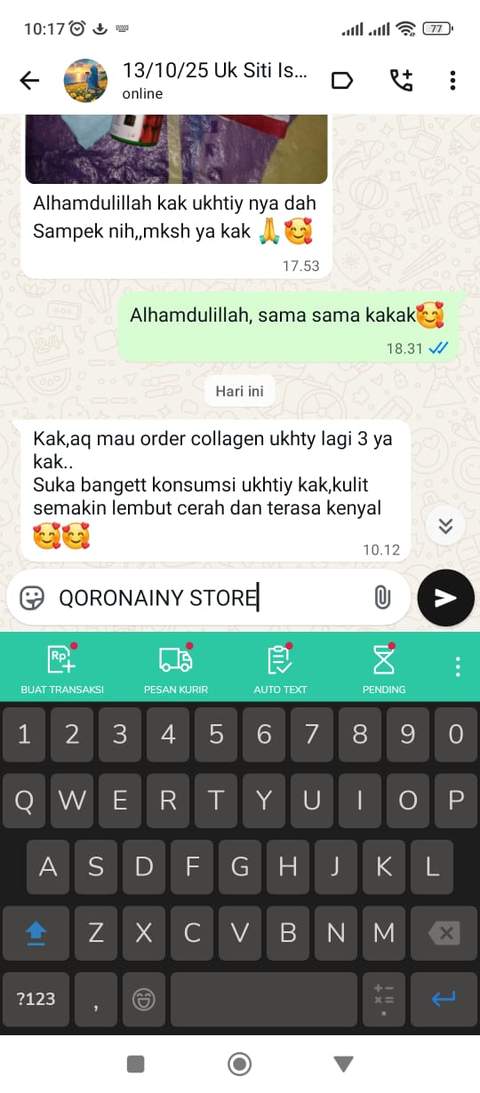 Testimoni WhatsApp Uk Siti Is repeat order