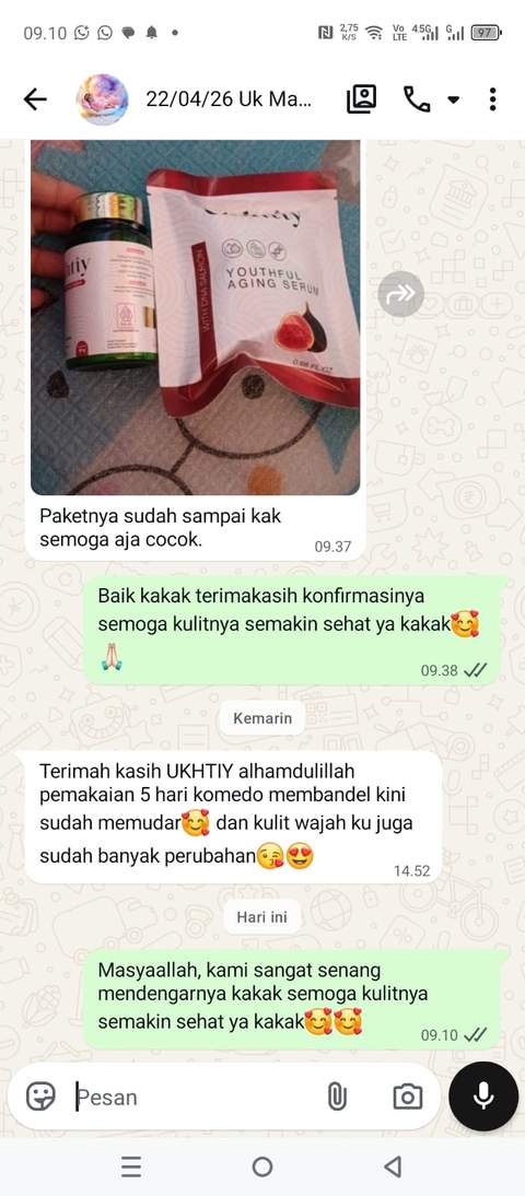 Screenshot testimoni WhatsApp dari Uk Ma pengguna Ukhtiy