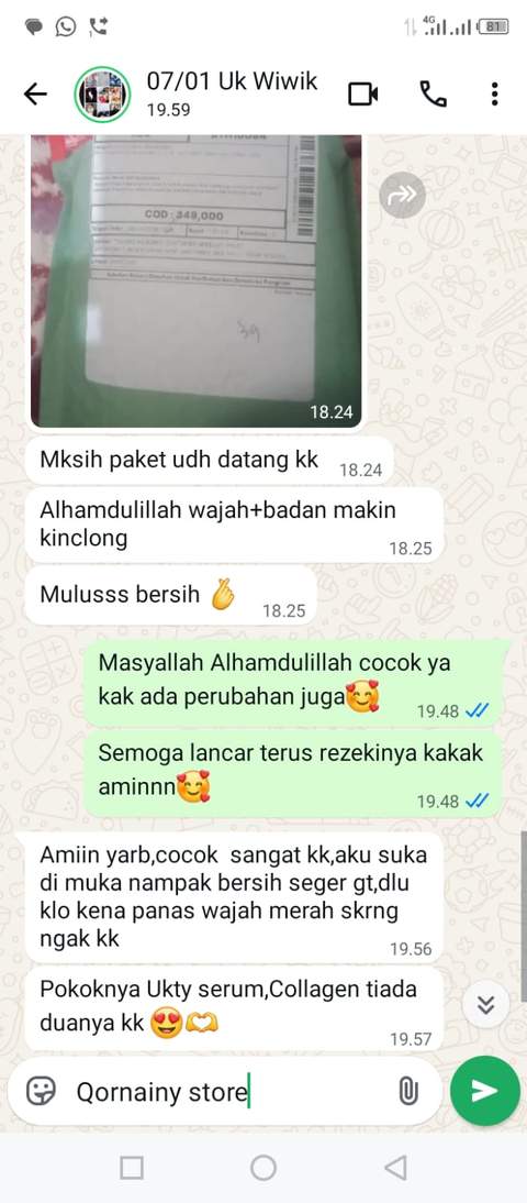 Screenshot testimoni WhatsApp dari Uk Wiwik pengguna Ukhtiy